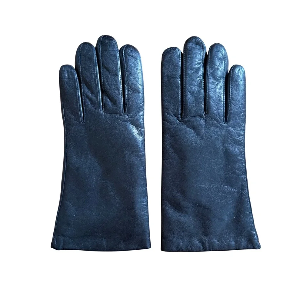 Womens Black Genuine Leather Insulated Winter Gloves Lined Solid Minimalist‎